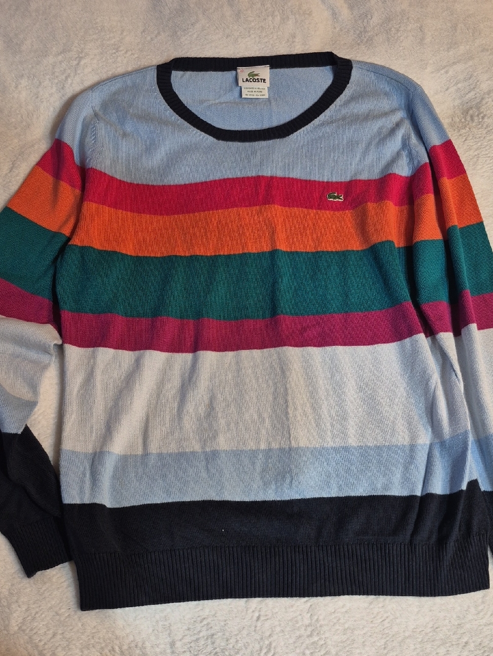 Lacoste Light Blue Multicolor Striped Crewneck Sweater